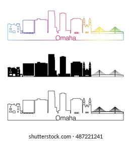 Omaha skyline linear style with rainbow in editable vector file