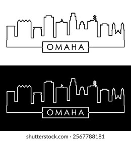 Omaha skyline. Linear style. Single line. Editable vector file.