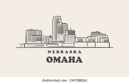 Omaha skyline, nebraska drawn sketch