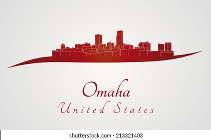 Omaha skyline in red and gray background in editable vector file