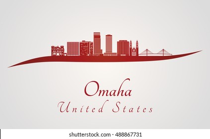 Omaha skyline in red and gray background in editable vector file