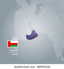 Oman 3d map with information of area and population of the country.