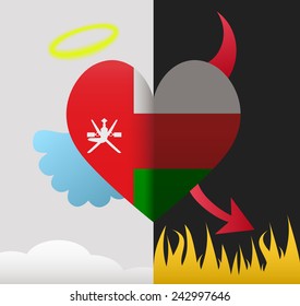 Oman background of a heart half demon half angel