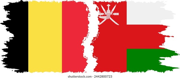 Omán y Bélgica grunge banderas de conexión, vector