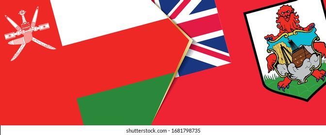 Oman and Bermuda flags, two vector flags symbol of relationship or confrontation.