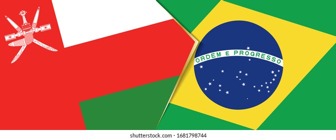 Oman and Brazil flags, two vector flags symbol of relationship or confrontation.