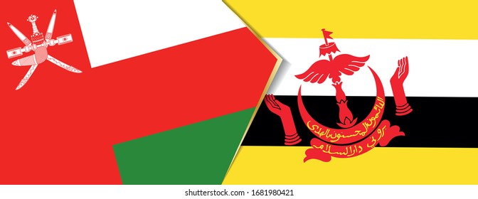 Oman and Brunei flags, two vector flags symbol of relationship or confrontation.
