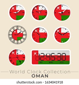 Oman clock : Set of national flag clock : Vector Illustration