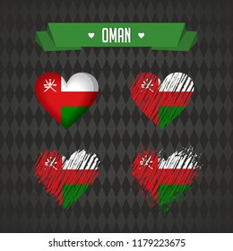 Oman. Collection of four vector hearts with flag. Heart silhouette
