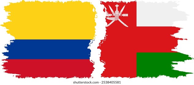 Oman and Colombia grunge flags connection, vector