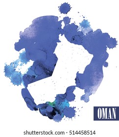 Oman. Country circuit. Vector drawing on the background of watercolor paint stains .