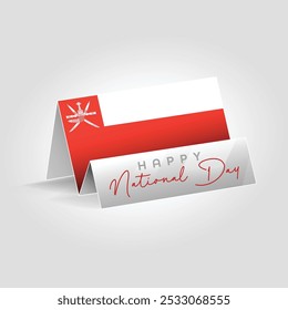 Oman country paper flag standing on the ground. Happy national day flag design.