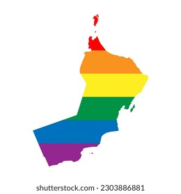 Oman country silhouette. Country map silhouette in rainbow colors of LGBT flag.