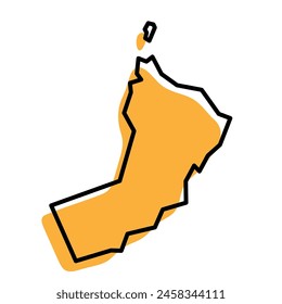 Oman country simplified map. Orange silhouette with thick black sharp contour outline isolated on white background. Simple vector icon