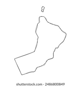 Oman country simplified map.Thin triple pencil sketch outline isolated on white background. Simple vector icon