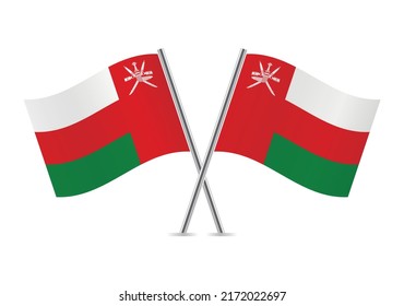 Oman crossed flags. Omani flags on white background. Vector icon set. Vector illustration.