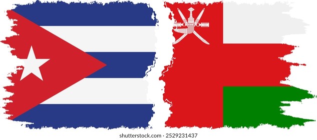 Oman and  Cuba grunge flags connection, vector