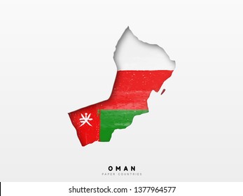 Oman detailed map with flag of country. Painted in watercolor paint colors in the national flag.