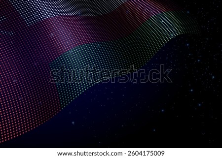 Oman digital flag made of dots, waving over a starry dark background