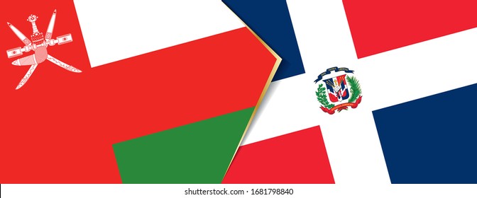Banderas de Omán y República Dominicana, dos banderas vectoriales símbolo de relación o enfrentamiento.
