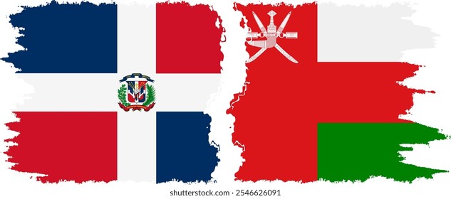 Oman and Dominican Republic grunge flags connection, vector