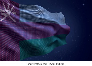 Oman gepunktete LED-Fahne winkt gegen den Nachthimmel mit futuristischem Effekt