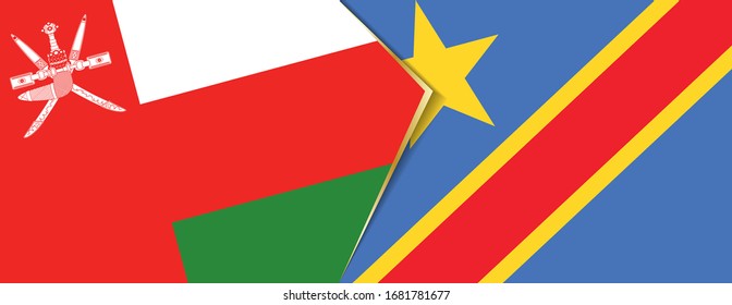 Oman and DR Congo flags, two vector flags symbol of relationship or confrontation.