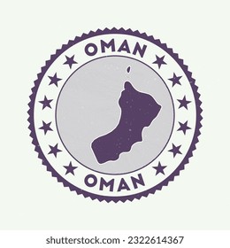 Oman emblem. Country round stamp with the shape of Oman, isolines, and round text. Artistic badge. Charming vector illustration.