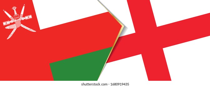Oman and England flags, two vector flags symbol of relationship or confrontation.