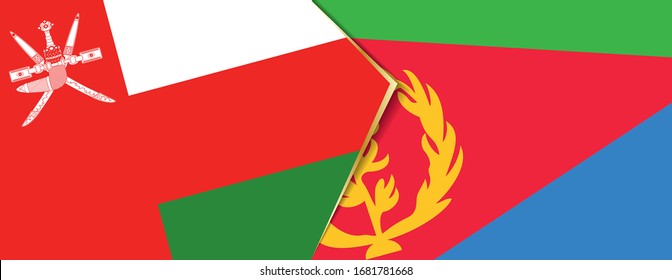 Oman and Eritrea flags, two vector flags symbol of relationship or confrontation.