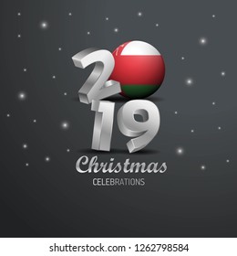 Oman Flag 2019 Merry Christmas Typography. New Year Abstract Celebration background