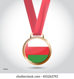 Oman Flag in Bronze Medal. Vector Illustration. RIO Olympic Game Bronze Medal. Vector Illustration