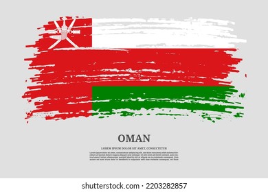 Oman flag with brush stroke effect and information text poster, vector background