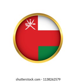 Oman flag button, Golden on a white background,flag of Oman Round badge or icon isolated. Vector illustration.