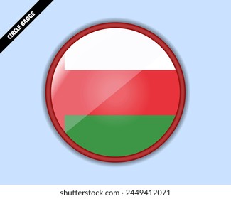 Oman flag circle badge, vector design, oval Oman emblem, rounded sign with reflection, patriotism and trade concept, logo with country flag
