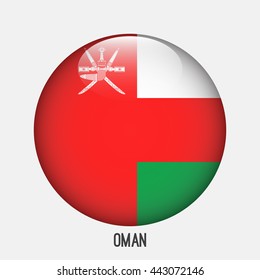 Oman flag in circle shape. Transparent,glossy,glass button