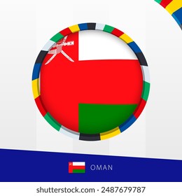 Oman Flag with Colorful Circle Border. Vector icon.