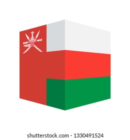 Oman flag cube shape icon isolated on white background. Oman Independence Day the 18 of November symbol placard with place for text. Vector illustration
