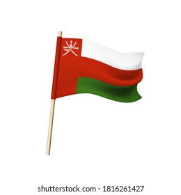 Oman flag. Emblem with two crossed sabers with a khanjar superimposed on them, traditional oriental dagger on white, red and green background. Vector illustration
