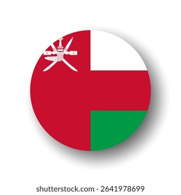 Oman flag - flat vector circle icon or badge with dropped shadow.