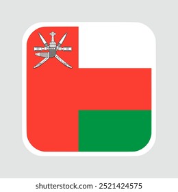 oman flag, flat vector square with rounded corners and white border. vector illustration	