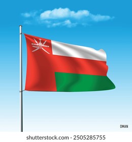 Oman flag flying on blue sky, vector illustration.