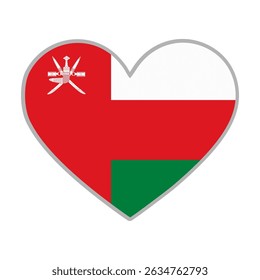 Oman flag in heart shape. Love Oman symbol. Vector illustration.

