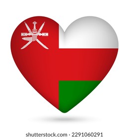 Bandera de Omán en forma de corazón. Ilustración vectorial.