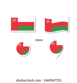 Oman flag logo icon set, rectangle flat icons, circular shape, marker with flags.