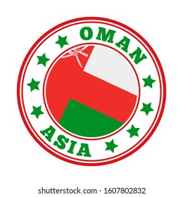 Oman flag logo in a round vector illustration symbolizing national pride and travel.