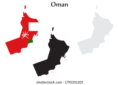 Oman flag and map shape black and gray color. EPS.file.