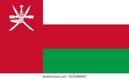 Oman flag in official colors, dimensions and aspect ratio. Vector flag symbolizing national pride, identity, heritage, patriotism and authority