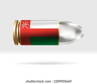 Bandera de Omán en bala. Peligro de bala moviéndose por el aire. Plantilla de marca. Fácil edición y vector en grupos. Ilustración vectorial de bandera nacional en segundo plano.