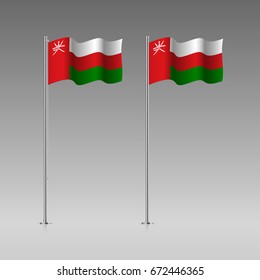 Oman flag on the flagpole. Official colors and proportion correctly. High detailed vector illustration. 3d and isometry. EPS10